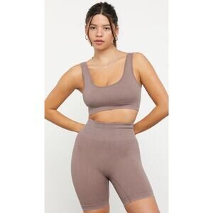 PACSUN PAC 1980 Active SET Women’s M / Ribbed Sports Bra & Biker Shorts 6” Brown